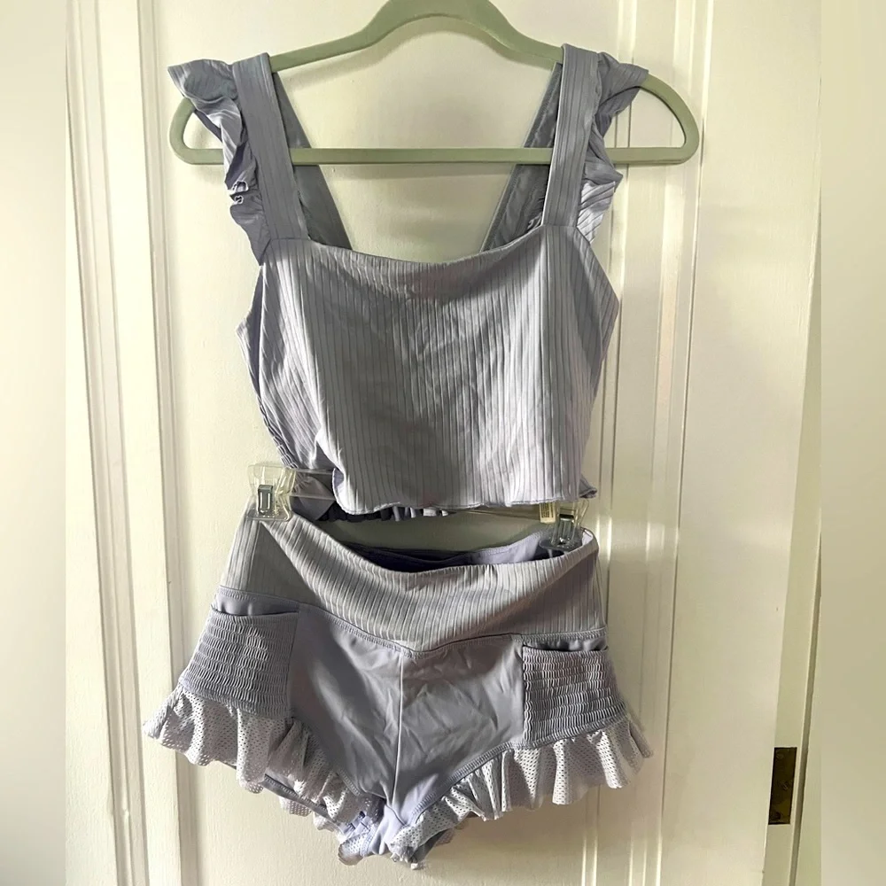 Free People Movement Periwinkle Ruffle Set - Picture 1 of 5
